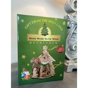 The Silent Night MUSICAL Olive Wood Nativity‎ Set Bethlehem Biblical Christmas